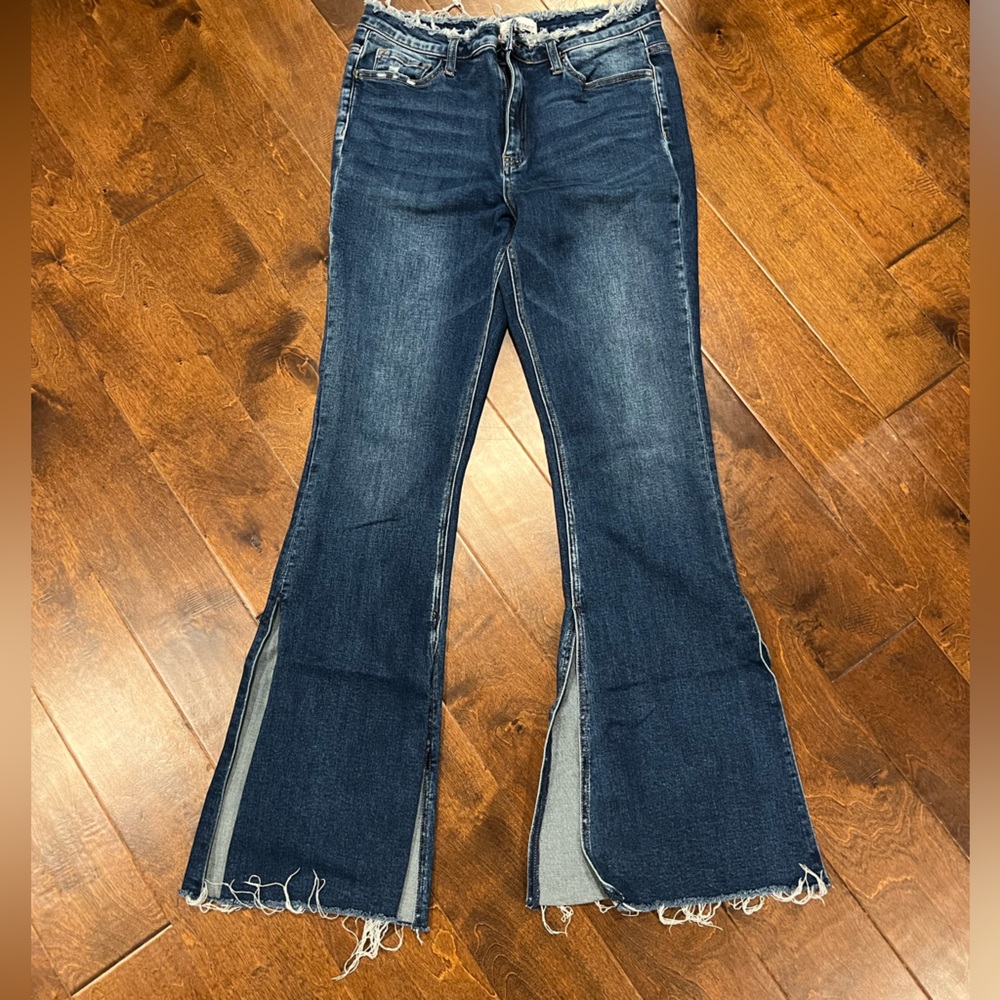 Vervet Split Hem Distressed Flare Jean
